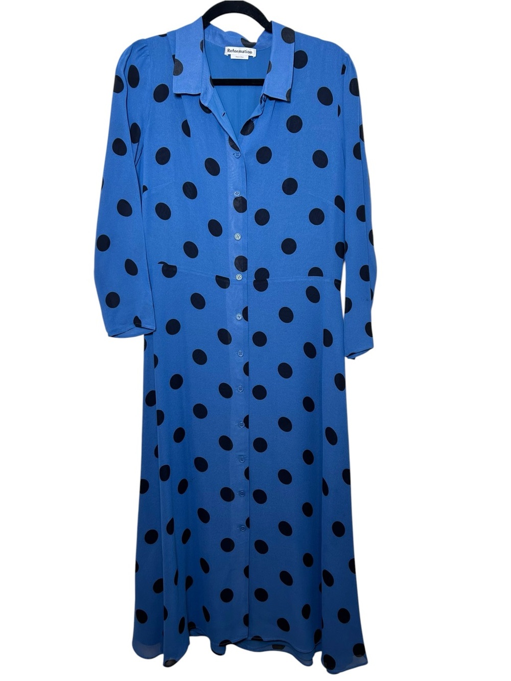 Reformation Arcadia blue polka dot midi shirt dress size 10 retro pinup 50s trad - Picture 2 of 10